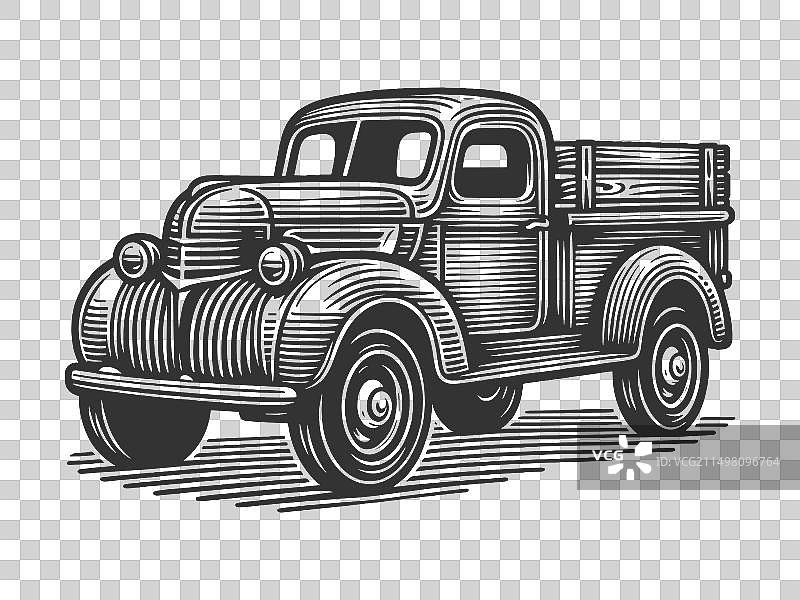 复古农用卡车雕刻图案图片素材