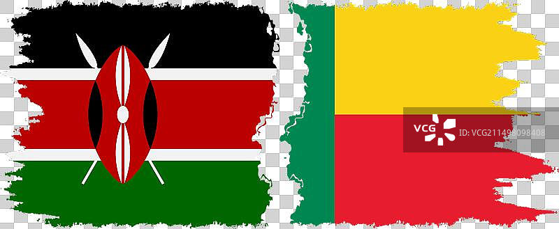 贝宁与肯尼亚的Grunge风格旗帜连接图片素材