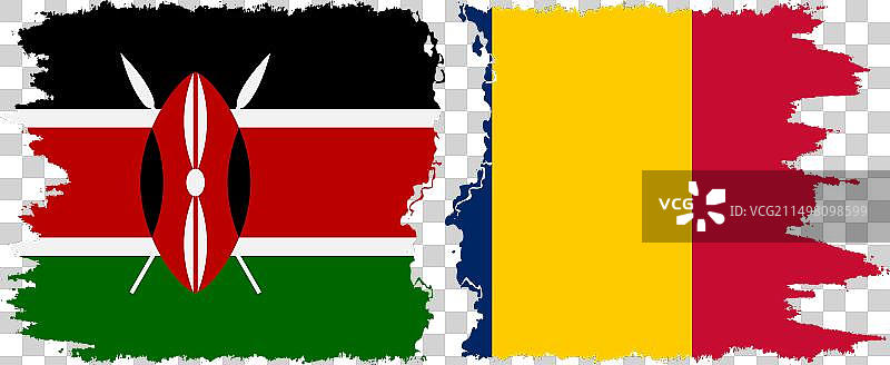 乍得和肯尼亚的Grunge风格旗帜连接图片素材