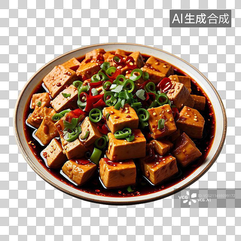 【AI数字艺术】川菜，装在盘子里的麻婆豆腐，麻辣豆腐，红烧豆腐图片素材