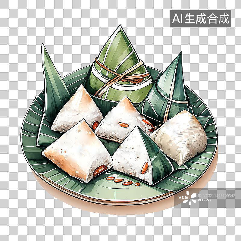 【AI数字艺术】白色背景下盘子里粽子图片素材