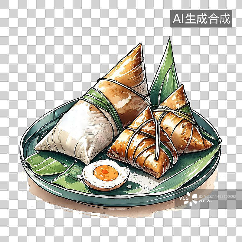 【AI数字艺术】白色背景下盘子里粽子图片素材