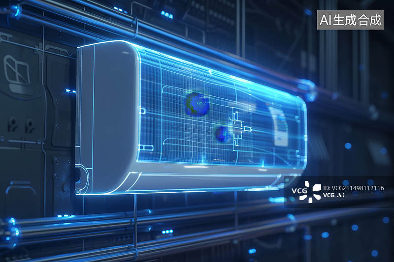 【AI数字艺术】空调挂机3D线条全息透视图图片素材