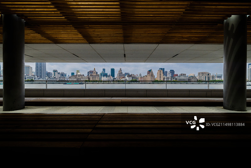 浦东美术馆亲水平台看浦西外滩万国建筑群图片素材