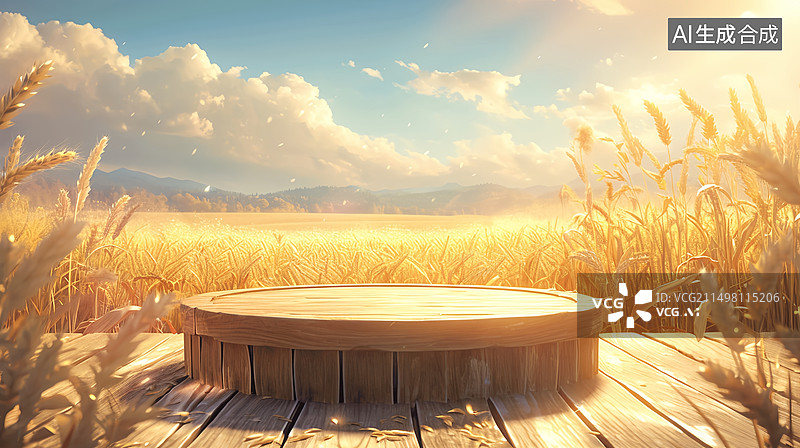 【AI数字艺术】金秋小麦电商产品展台芒种节气场景图片素材