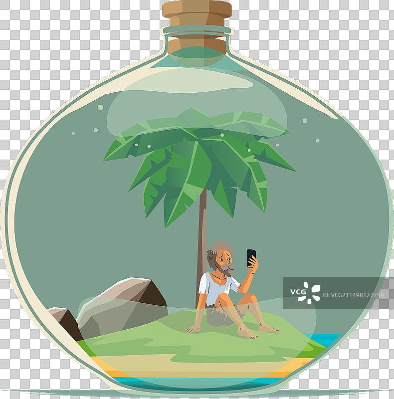 一个悲伤的遇难者被困在岛上图片素材