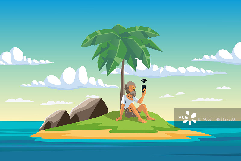 一个悲伤的遇难者被困在岛上图片素材