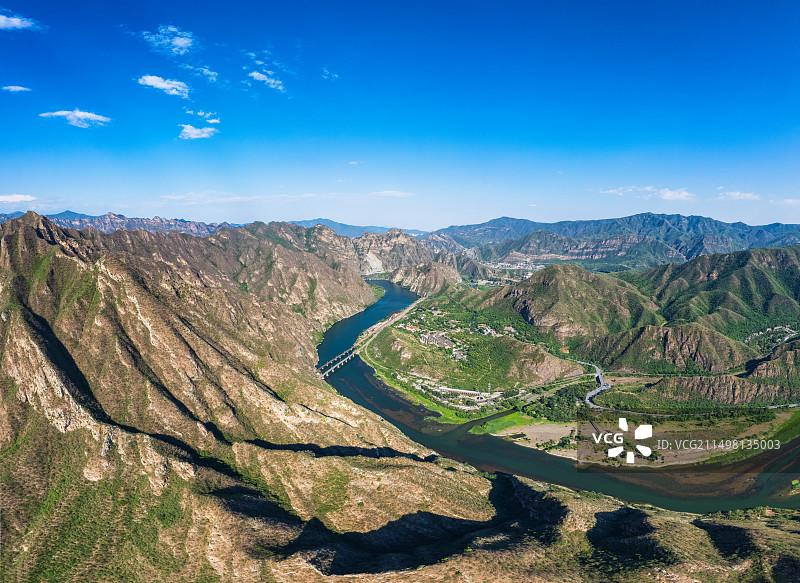航拍北京门头沟永定河落坡岭水库图片素材