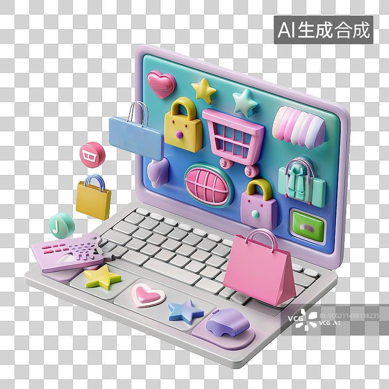 【AI数字艺术】3d卡通网上购物概念元素图片素材