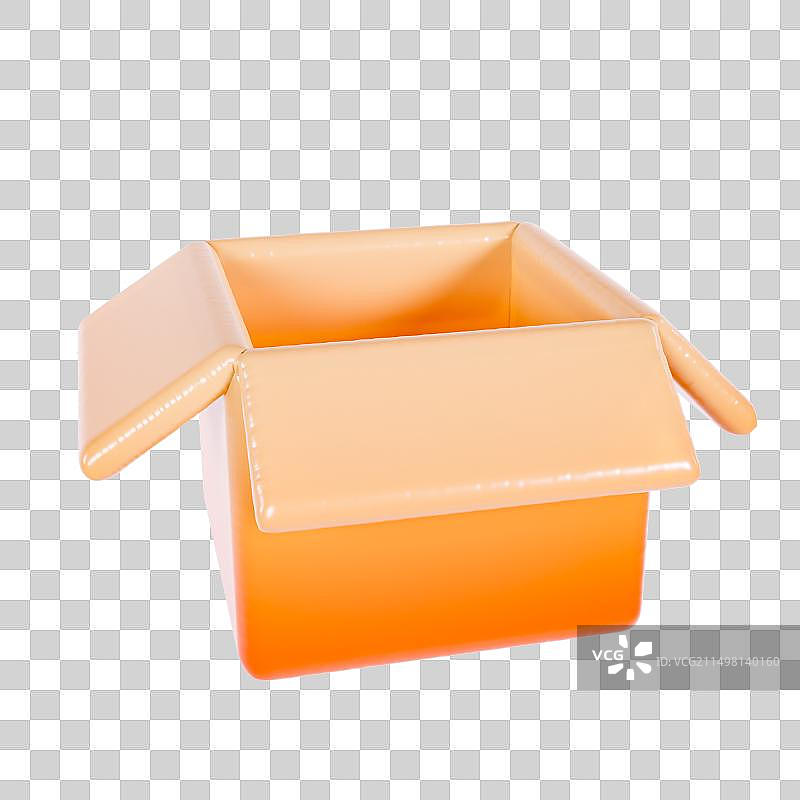 3D立体膨胀充气打开的橙色纸箱电商购物促销元素图片素材