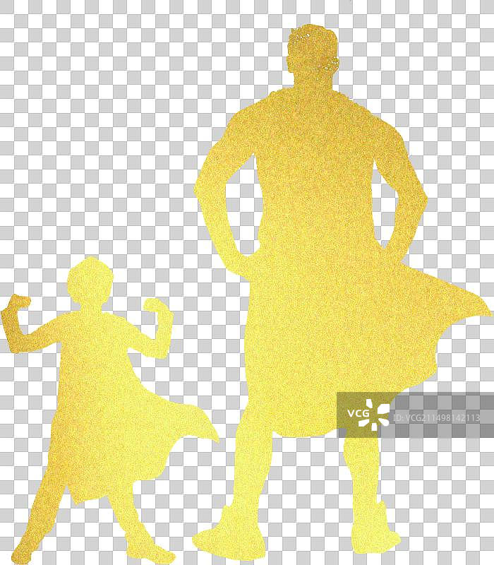 超人父子背影金色剪影图片素材