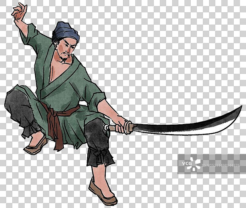 水墨风水墨画中国风新中式古风古典传统文化四大名著水浒传人物玉幡竿孟康元素素材插画图片素材