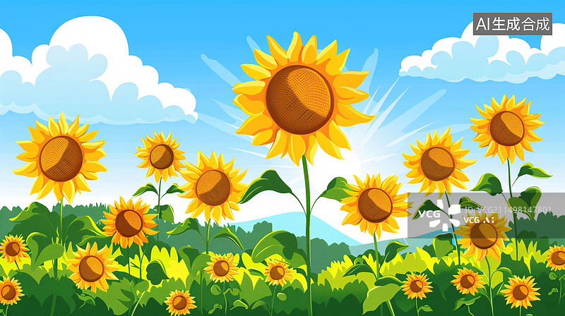 【AI数字艺术】夏天向日葵花海立夏节气户外风景概念插图图片素材