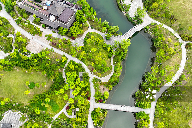 城市湿地公园航拍图片素材