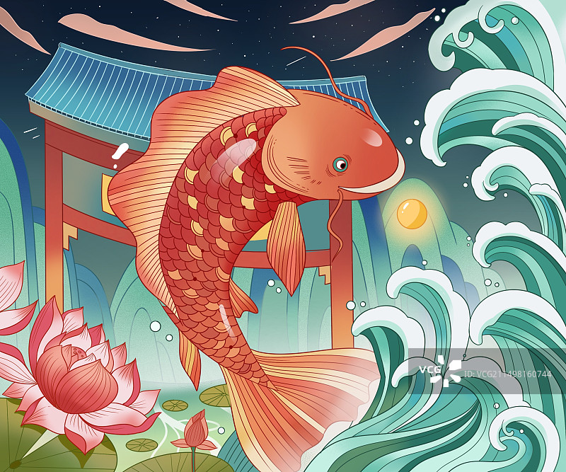 鲤鱼跃龙门图片素材