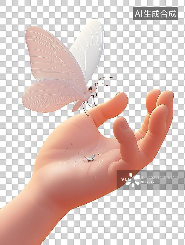 【AI数字艺术】蝴蝶停在一只手上图片素材