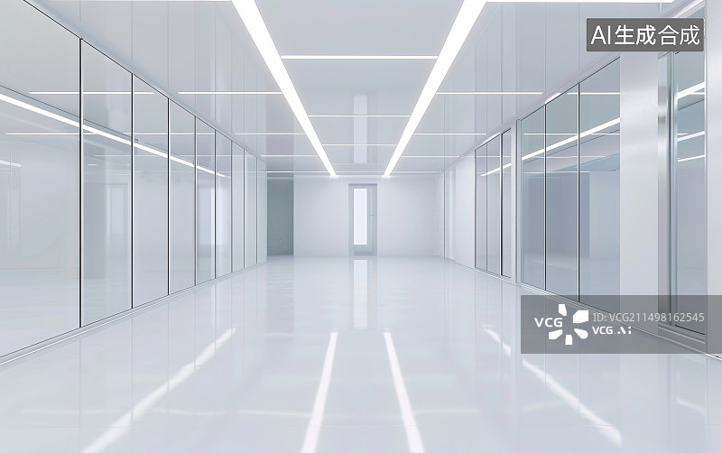 【AI数字艺术】白色发光室内科幻空间通道图片素材