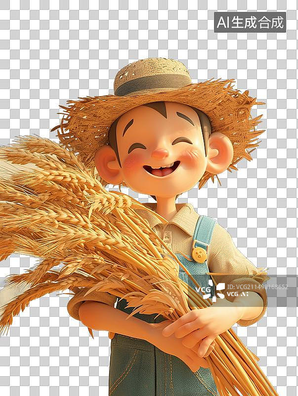 【AI数字艺术】收获麦子的男孩图片素材