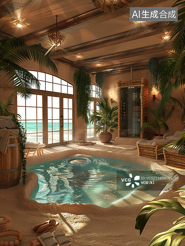 【AI数字艺术】夏天水池场景图片素材