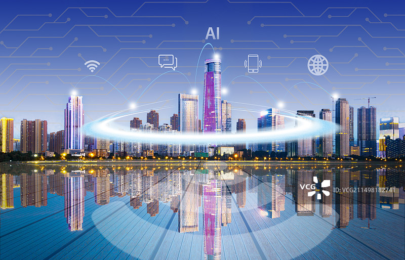 科技城市武汉沙湖公园现代数字城市AI网络背景图片素材