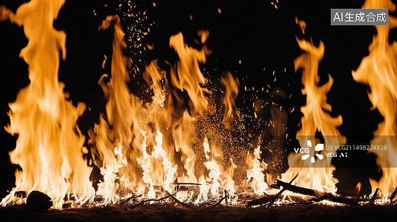 【AI数字艺术】夜间篝火特写图片素材