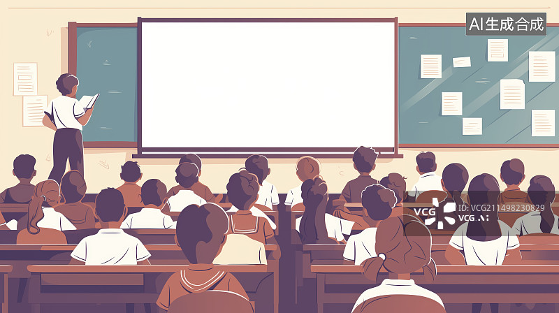 【AI数字艺术】小学生在上课场景插画海报图片素材