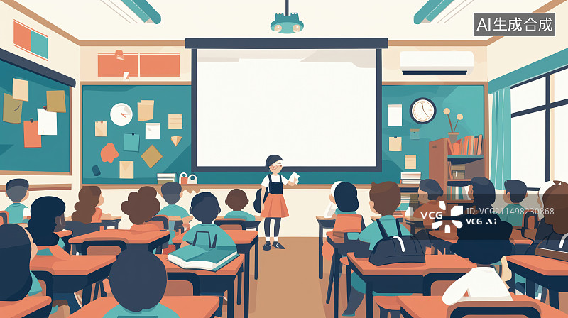 【AI数字艺术】小学生在上课场景插画海报图片素材