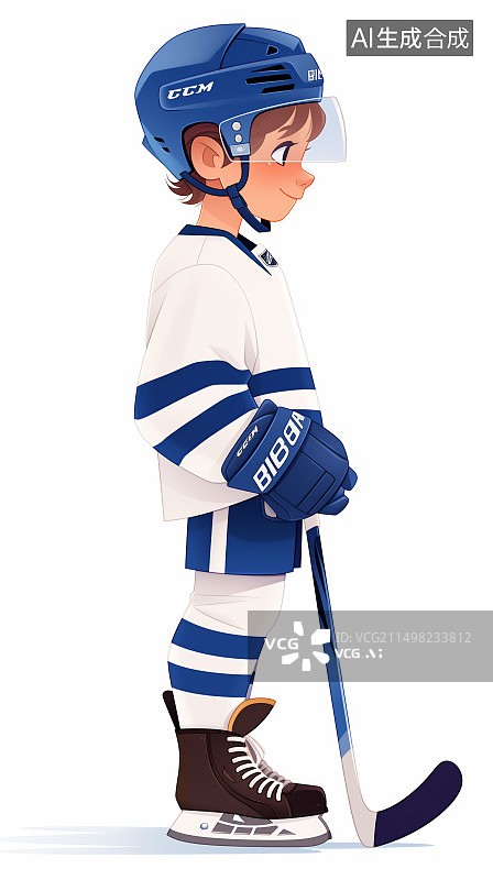 【AI数字艺术】卡通可爱曲棍球运动员插画图片素材