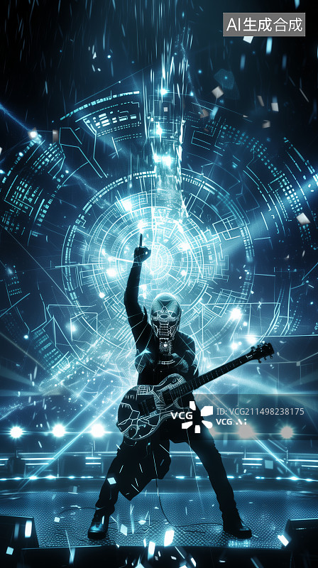 【AI数字艺术】弹吉他的音乐人抽象插画海报图片素材
