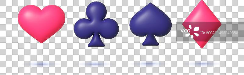 白色背景上的3D扑克牌符号图片素材