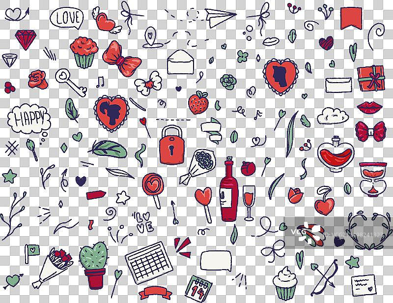 彩色情人节涂鸦套装图片素材