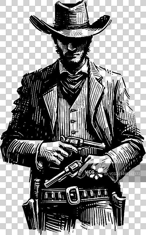 持枪者肖像版画图片素材