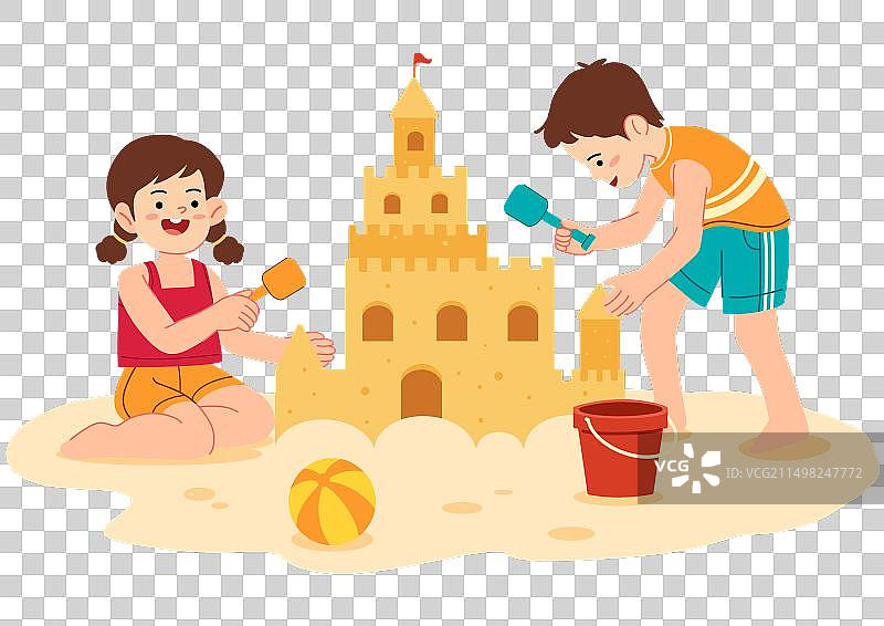 孩子们在沙滩上玩耍图片素材
