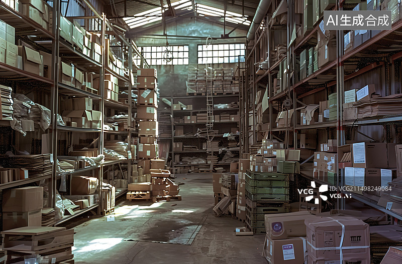 【AI数字艺术】仓库货架上的箱子图片素材