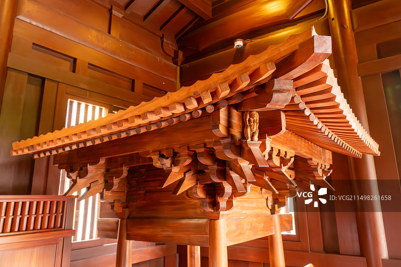 木结构的中国寺庙模型。图片素材