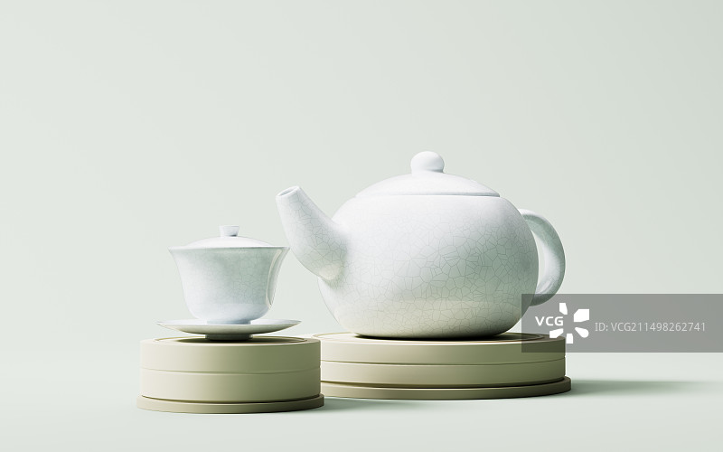 中国风茶壶茶杯三维渲染图片素材