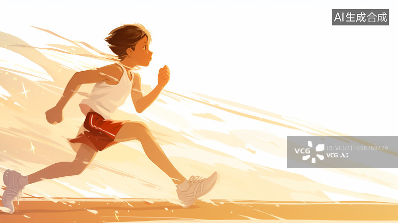 【AI数字艺术】小男孩在奔跑场景插画图片素材