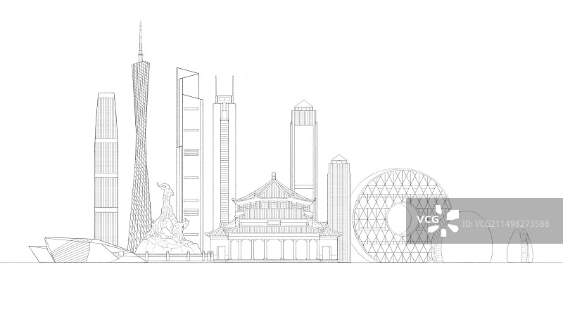 广州城市地标建筑插画线稿图片素材