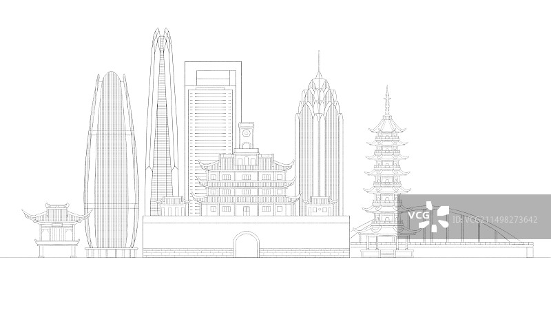 宁波城市地标建筑插画线稿图片素材