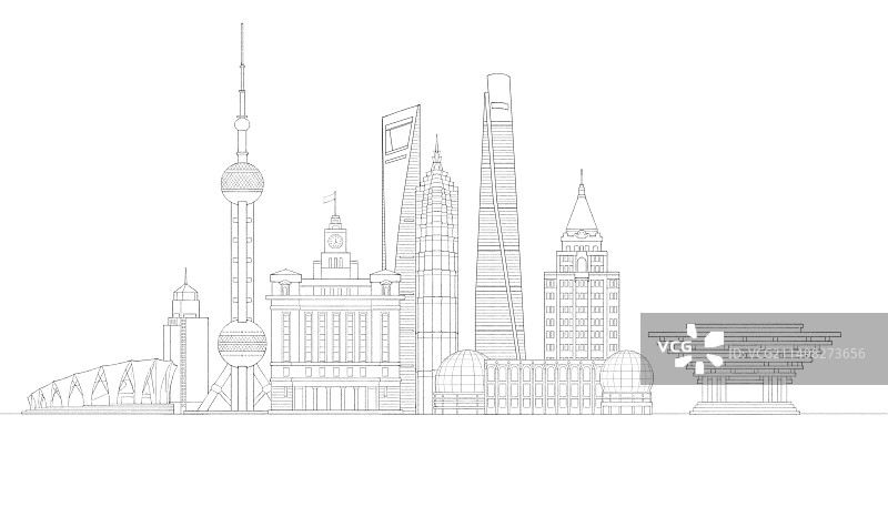 上海城市地标建筑插画线稿图片素材