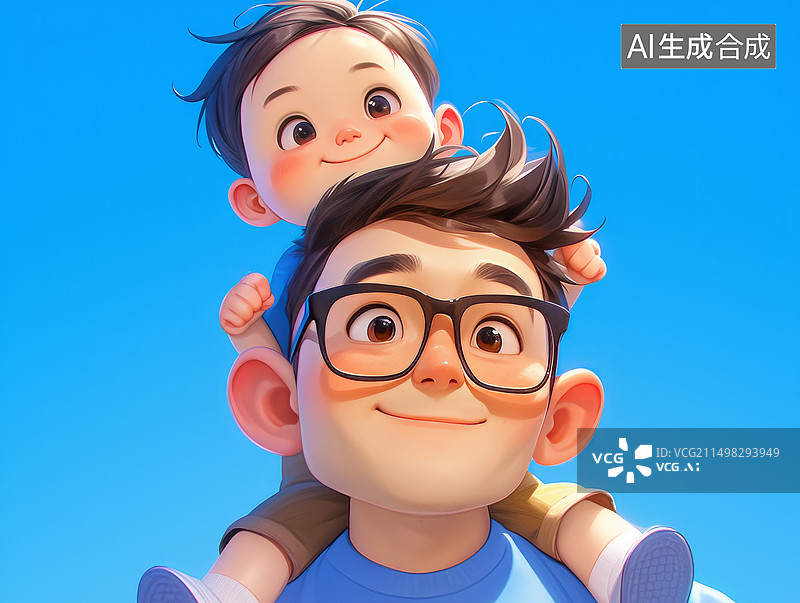 【AI数字艺术】3D卡通孩子和父亲在一起开心时刻图片素材