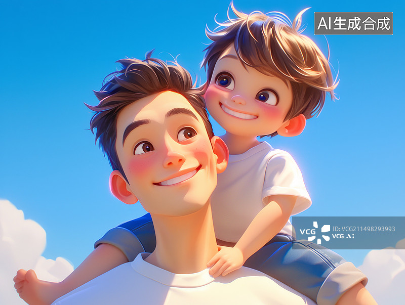 【AI数字艺术】3D卡通孩子和父亲在一起开心时刻图片素材