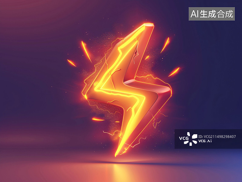 【AI数字艺术】3D闪电图标雷电天气能量危险力量象征元素图片素材