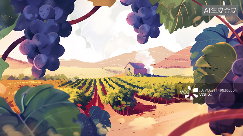 【AI数字艺术】葡萄庄园插画图片素材