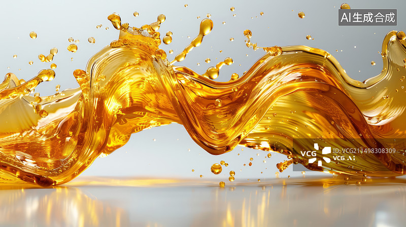 【AI数字艺术】白色背景上黄色油性液体空中飞舞飞溅图片素材