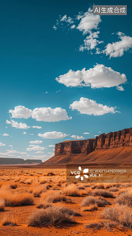 【AI数字艺术】蓝天下岩石结构与干旱的沙漠景观图片素材