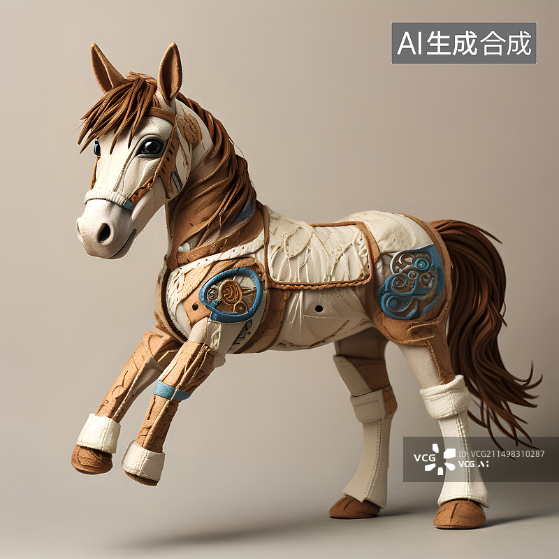 【AI数字艺术】手工制作的布艺小马玩具玩偶，手工DIY图片素材