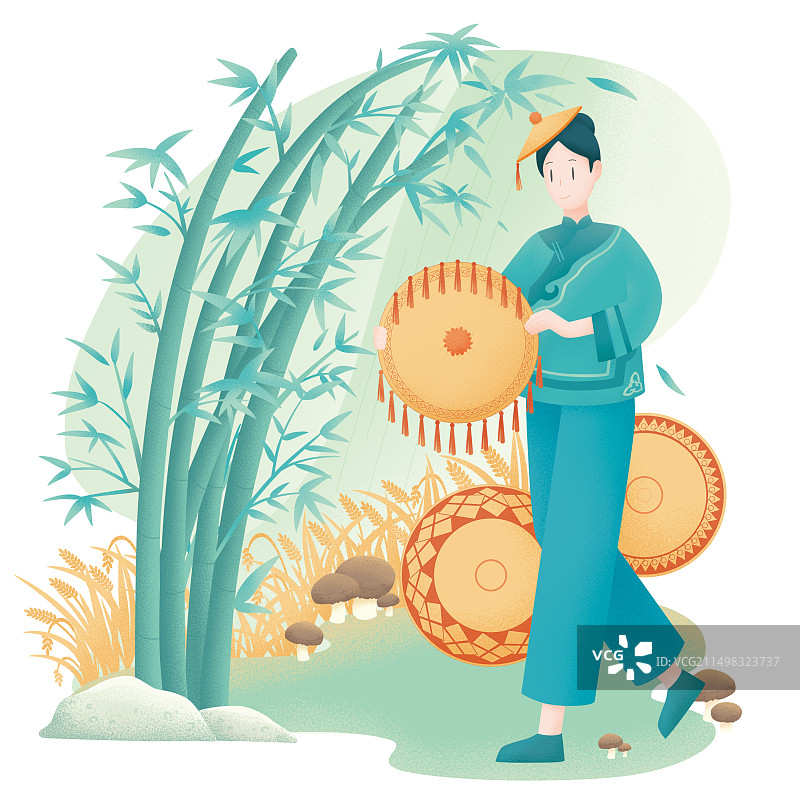 扁平风插画少数民族毛南族女孩图片素材