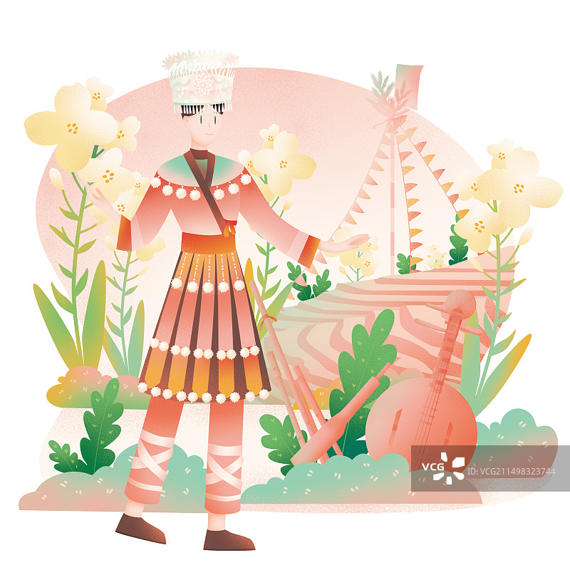 扁平风插画少数民族苗族女孩图片素材