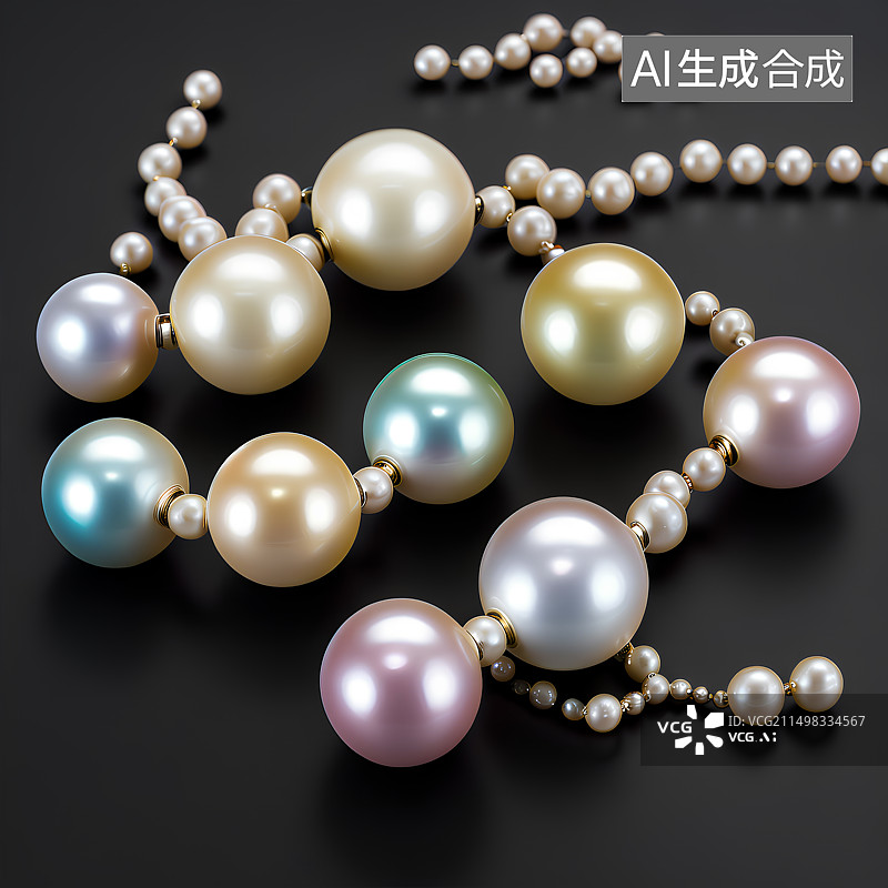 【AI数字艺术】洒落在黑色背景上的珍珠，许多珍珠，珠宝，财富图片素材